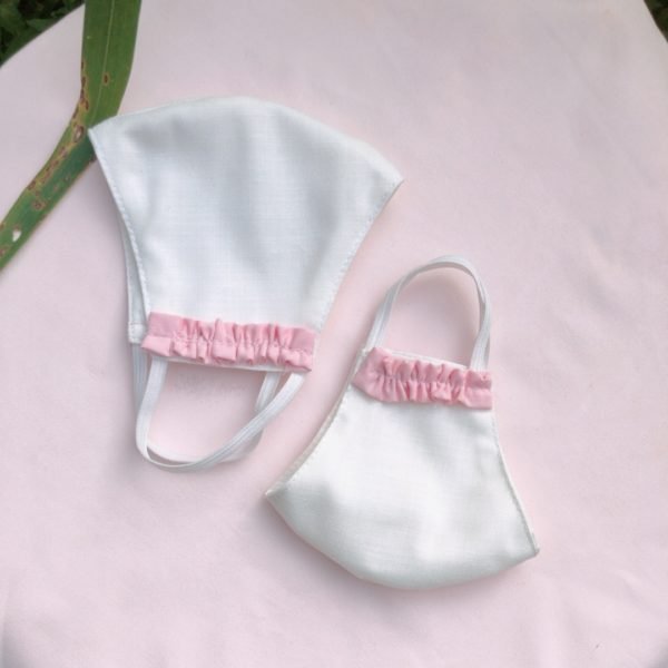 Face Mask - Mother And Daughter - White And Pink - Set Of 2